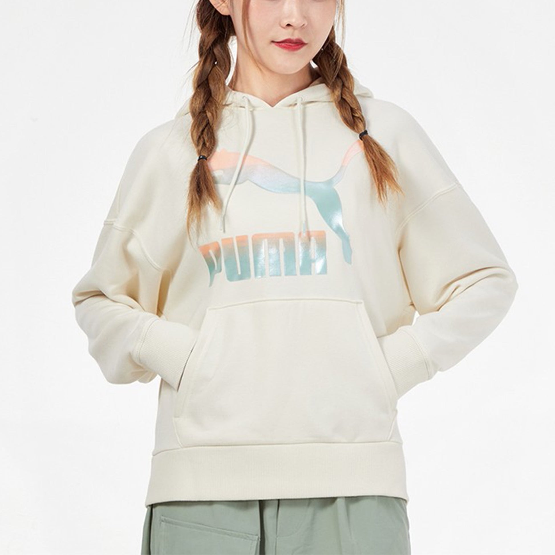 (WMNS) PUMA Classics Logo Hoodie 'Beige Pink Blue' 531385-88