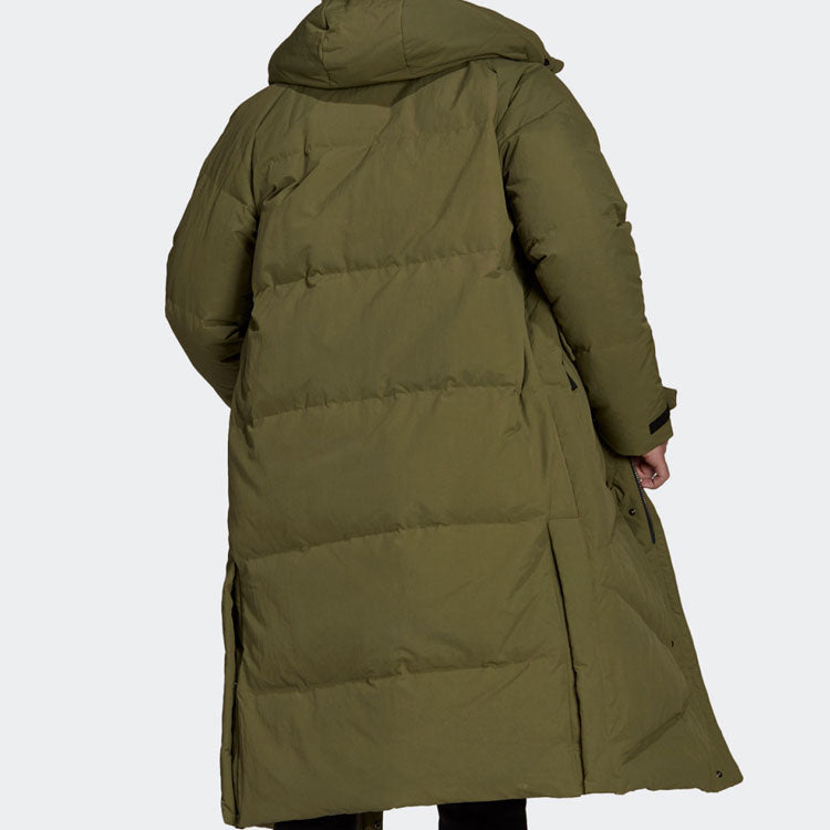 Men's adidas Shoulder Logo Outdoor Mid-Length Hooded With Down Feather Green Jacket GQ2507