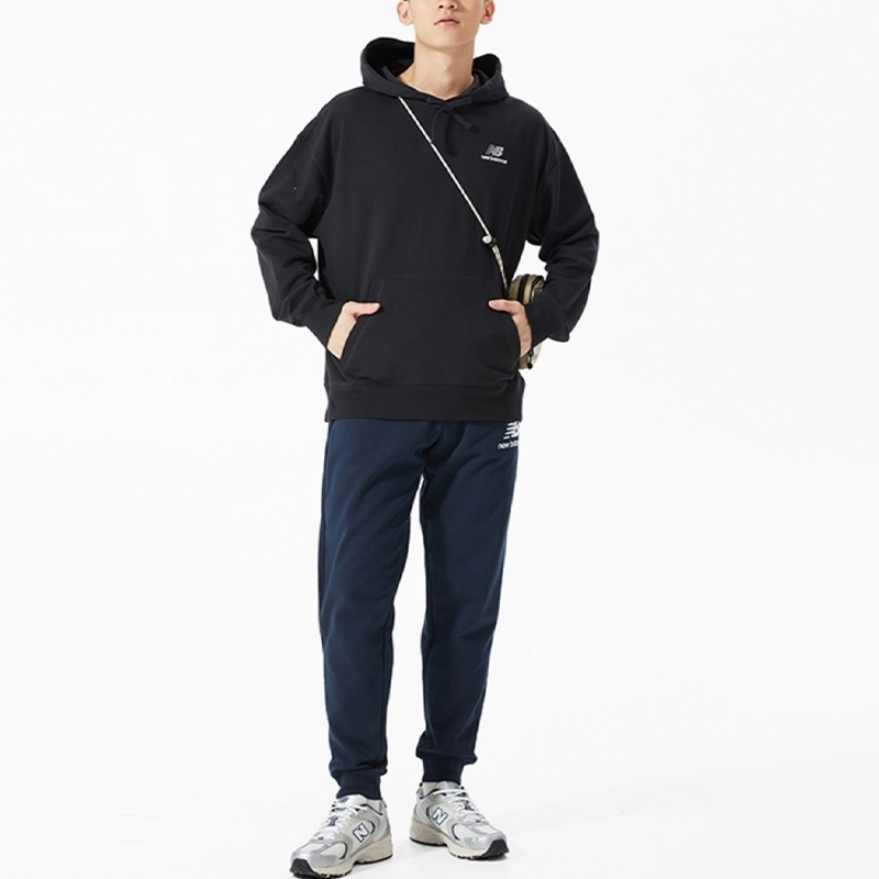 New Balance Logo Embroidered Drawstring Sports Pullover Couple Style Black UT21500-BK