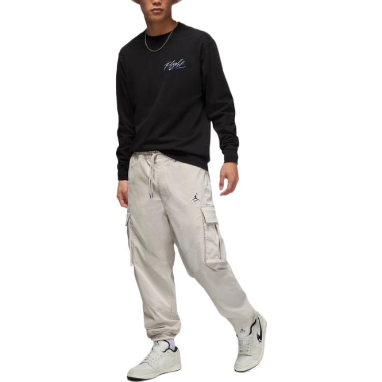 Men's Air Jordan Alphabet Printing Solid Color Round Neck Long Sleeves Black DN3411-010