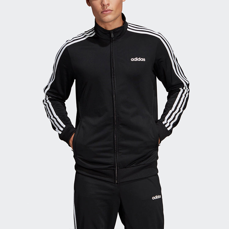 adidas Knit Stand Collar Loose Windproof Sports Logo Jacket Black DQ3070
