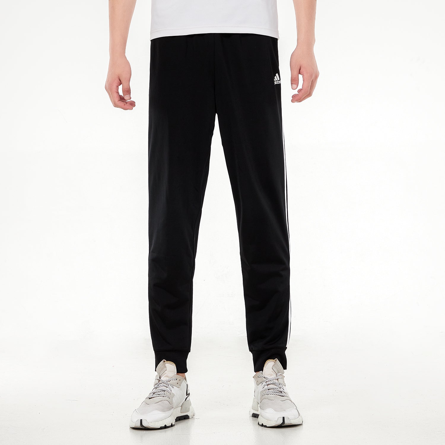 Men's adidas 3s Jog Tp Tri Stripe Splicing Bundle Feet Sports Pants/Trousers/Joggers Autumn Black H46105