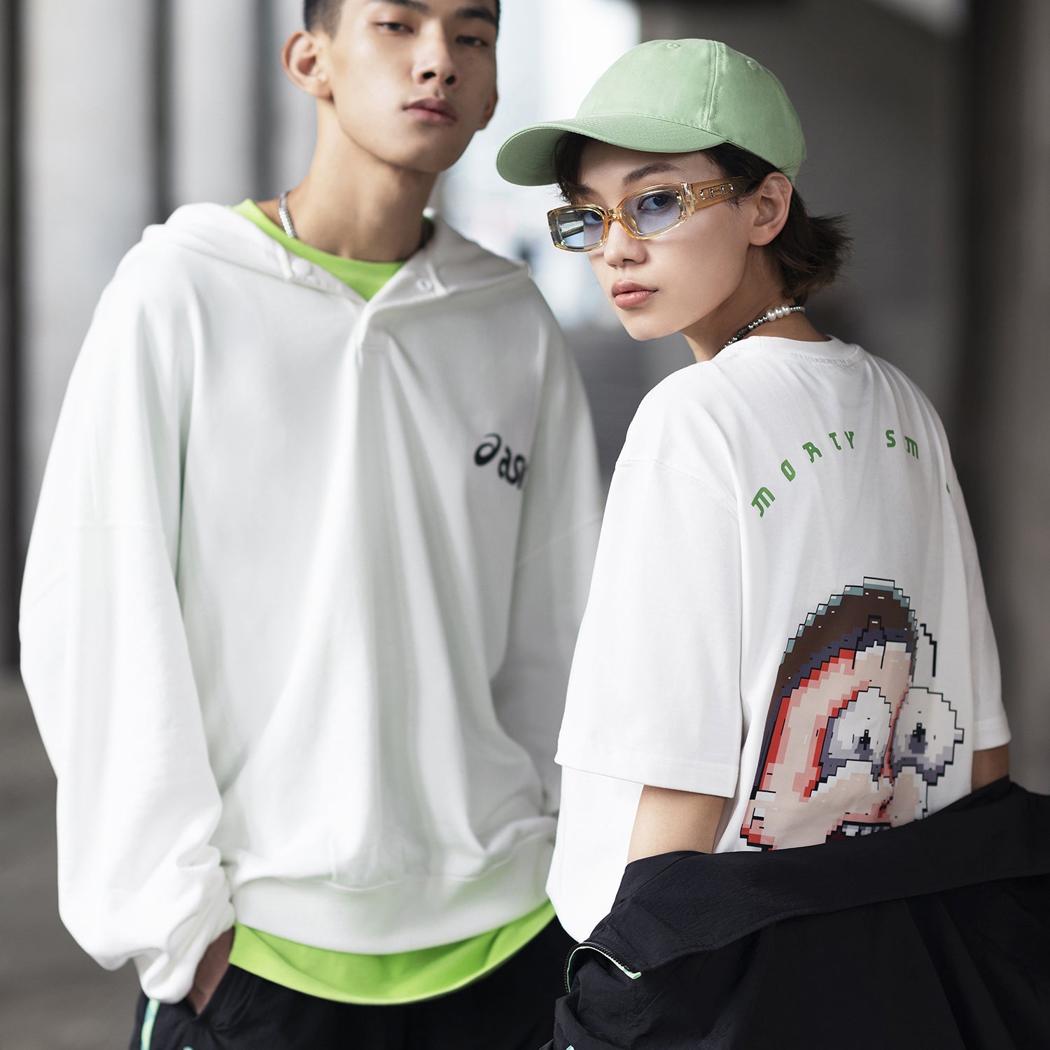 ASICS x Rick and Morty Crossover Cartoon Printing Retro Casual Round Neck Short Sleeve Couple Style White 2203A031-100