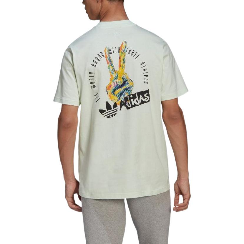 adidas originals Geometry Pattern Printing Logo Round Neck Short Sleeve Green HT1655