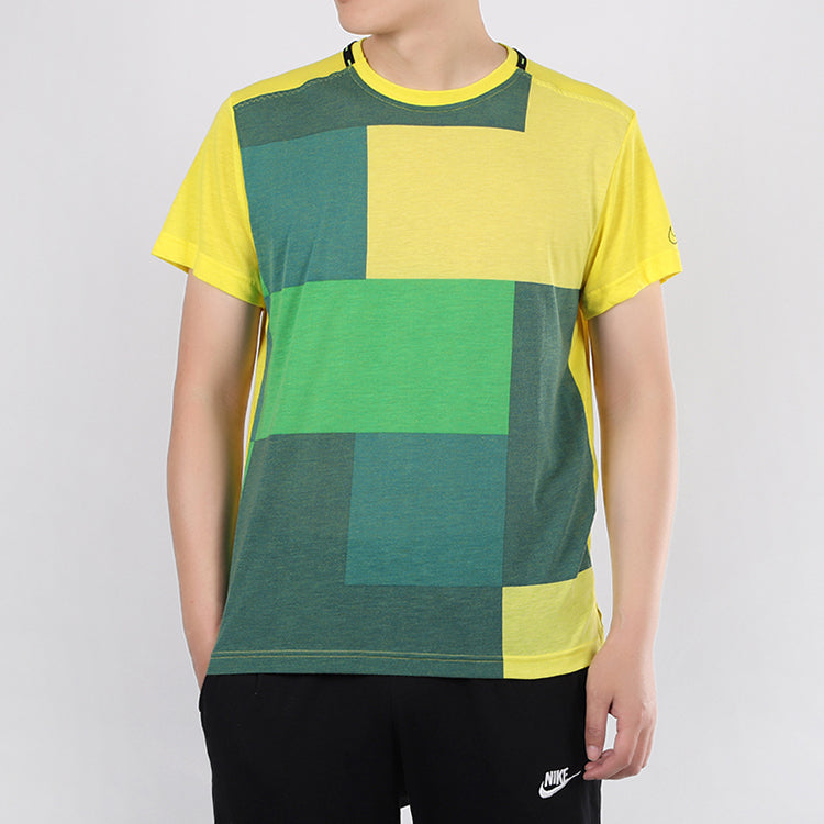 Nike Training Top Multicolor Splicing Breathable Sports Short Sleeve Yellow Green Yellowgreen CJ4743-731