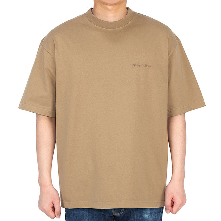 Men's Balenciaga SS21 Loose Round Neck Alphabet Embroidered Logo Short Sleeve Khaki 612966TJV879504