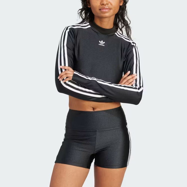 (WMNS) adidas originals 3-Stripes Cropped Long Sleeve Tee Asia Sizing 'Black' IU2428