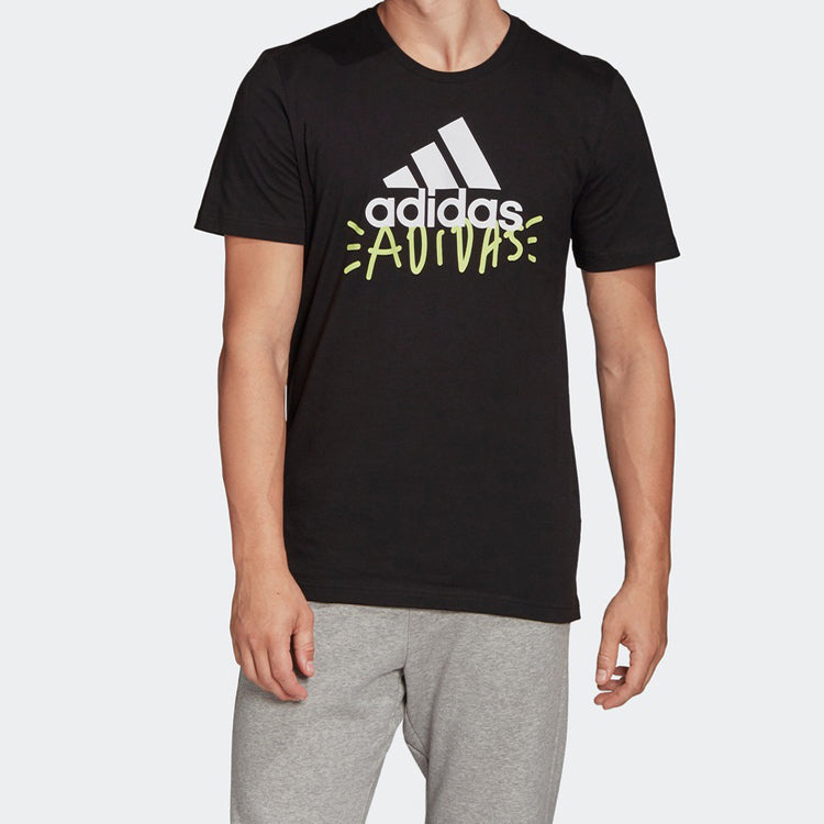 adidas logo Printing Round Neck Pullover Sports Short Sleeve Black FN1727