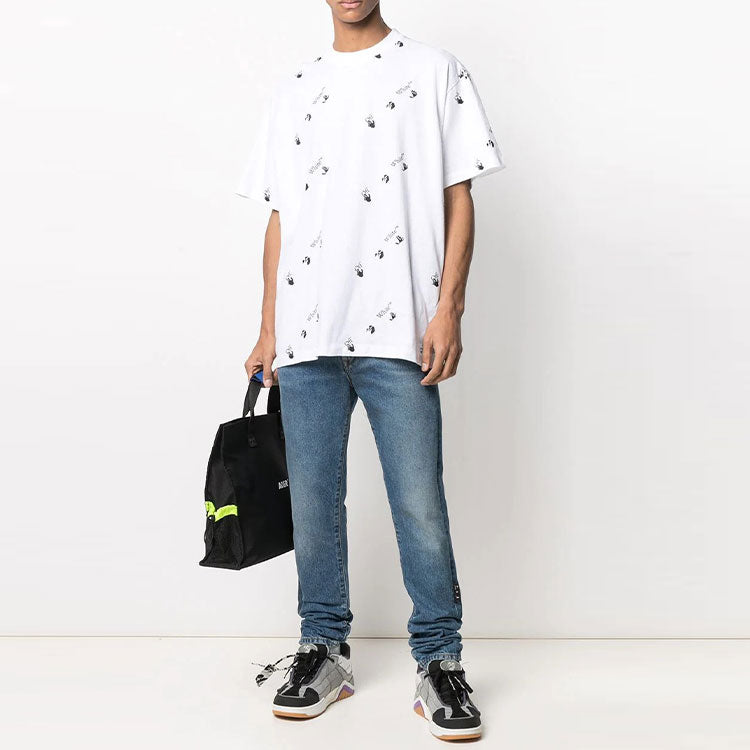 Off-White Full Print Alphabet Logo Round Neck Short Sleeve White OMAA038R21JER0100110