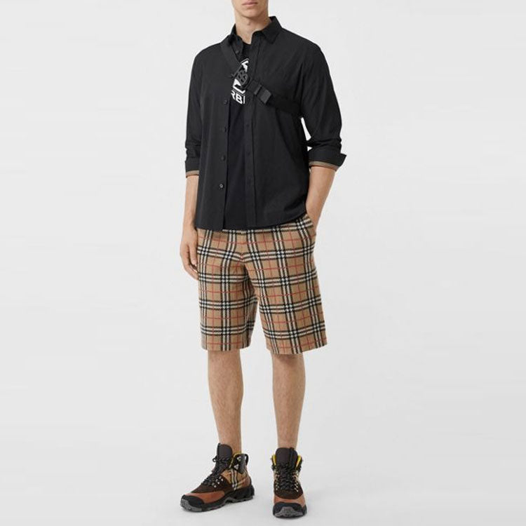 Men's Burberry TB Pattern Elastic Long Sleeves Shirt Black 80175471