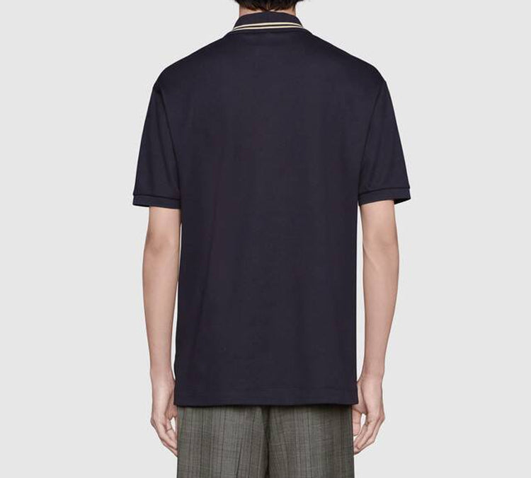 Gucci Embroidered Short Sleeve polo Navy Blue 604157-XJB0T-4437