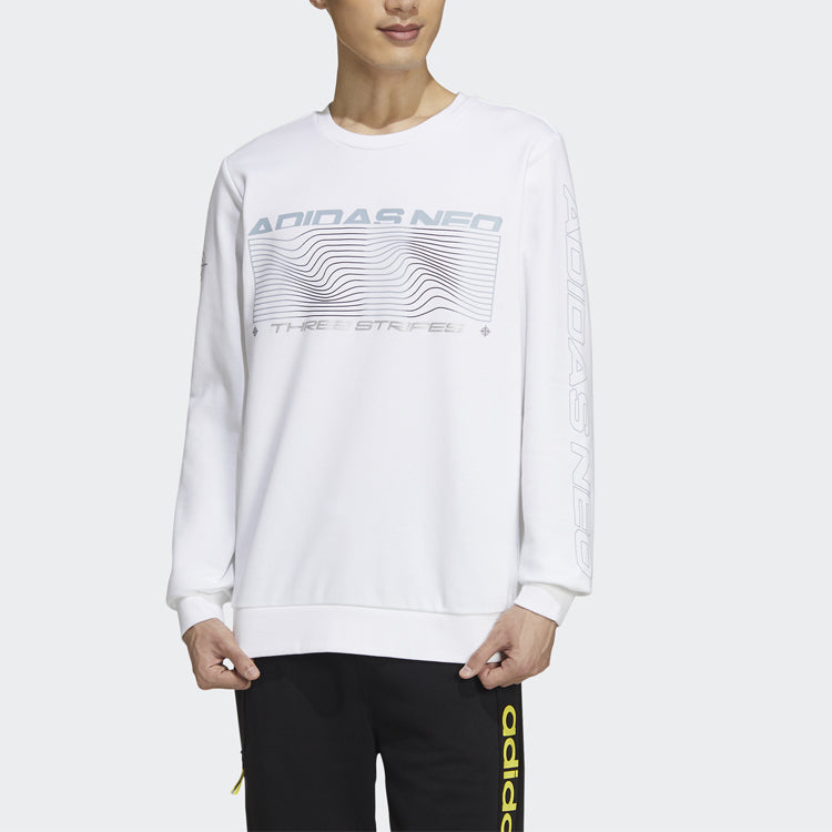 adidas neo M Ss Nn Swt 2 Printing Casual Sports Long Sleeves Round Neck White GQ7060
