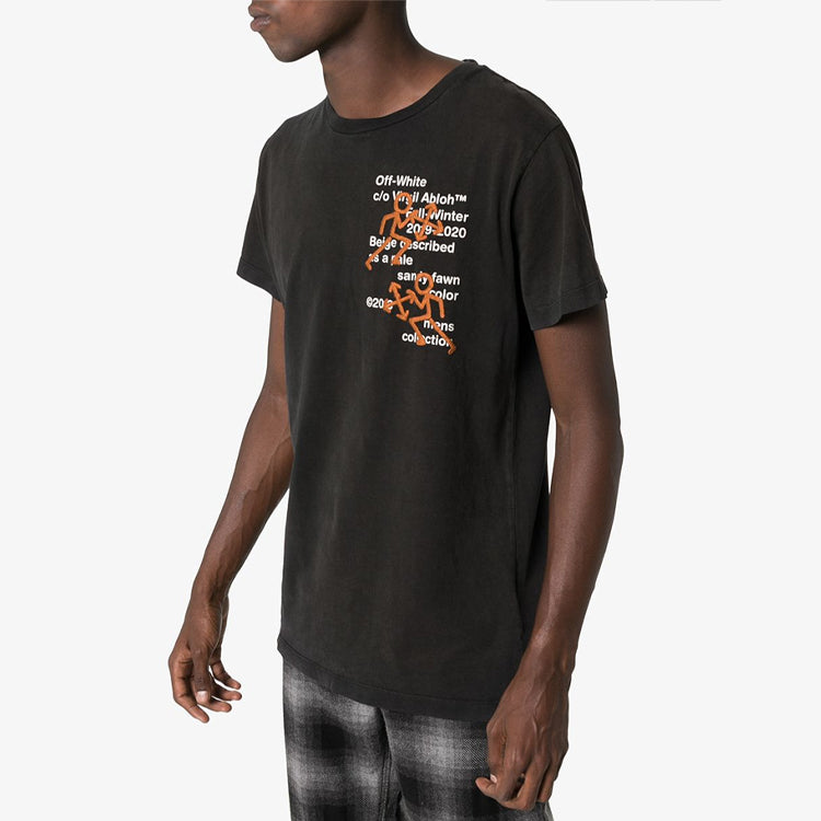 Off-White Pictogram Embroidered Slim Arrow Printing Short Sleeve t Ordinary Version Black OMAA027F191850041088