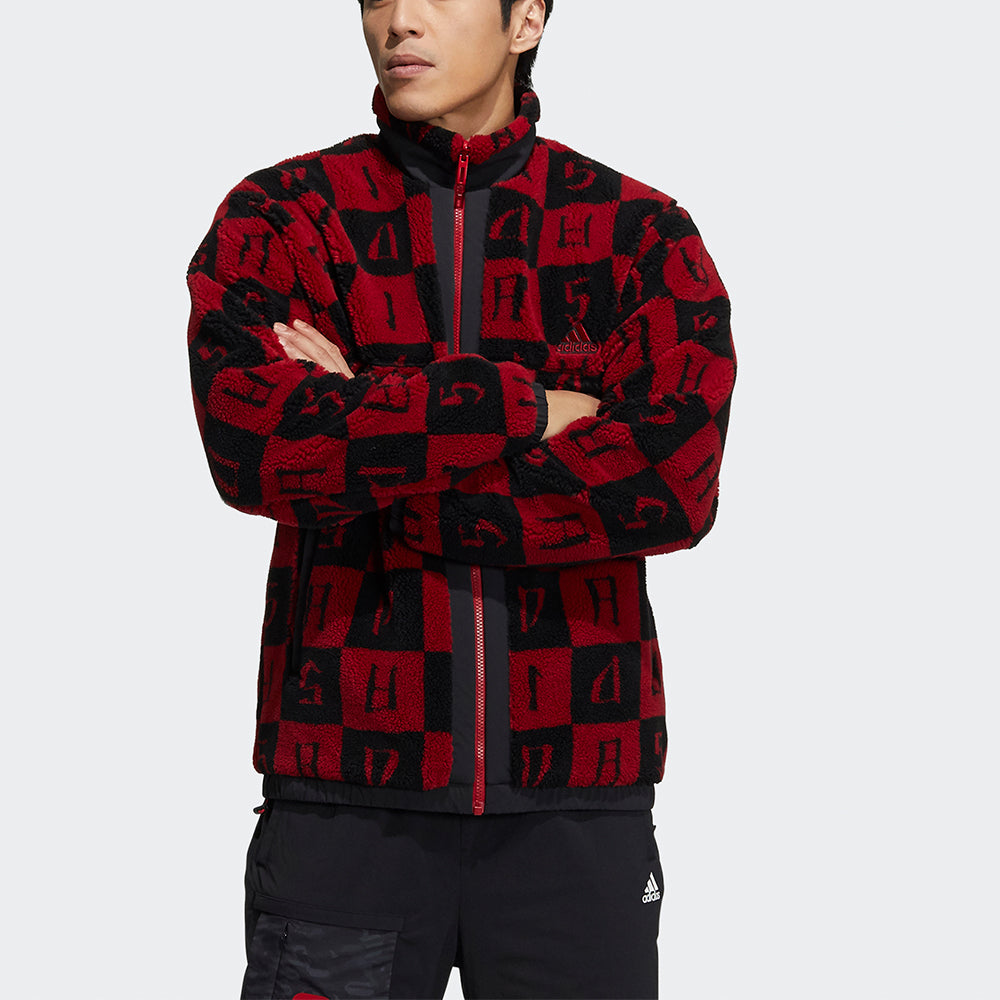 adidas St Aop Boa Jkt Reversible polar fleece Sports Stand Collar Jacket Deep Red H39241