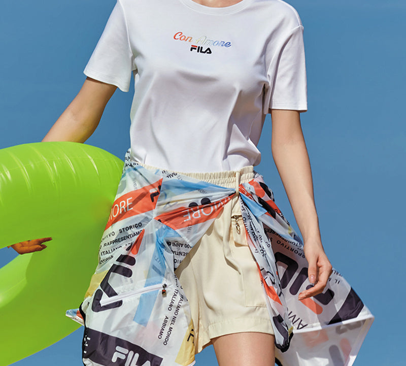 (WMNS) FILA Colorful Alphabet Printing Short Sleeve White F11W028112F-WT