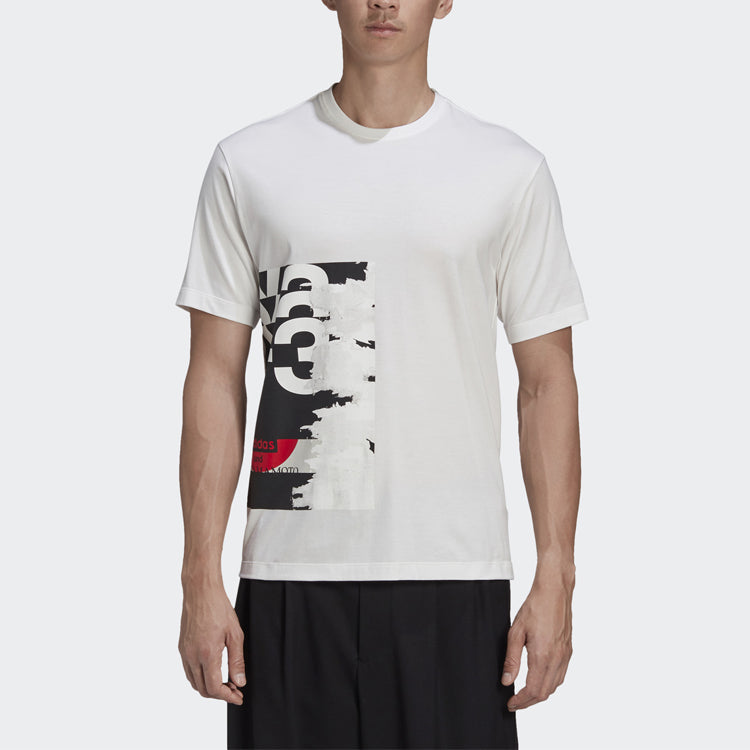 Men's Y-3 Printing Casual Round Neck Short Sleeve White T-Shirt GK4389