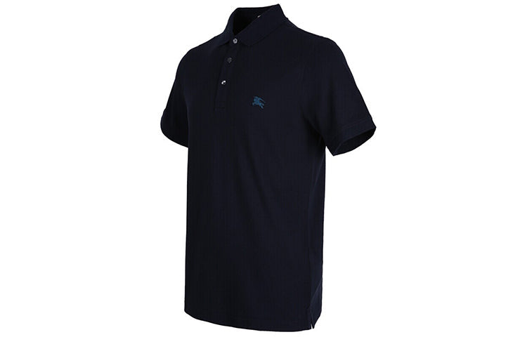 Men's Burberry Collar Embroidered Small Label Short Sleeve Polo Shirt Navy Blue 40551251