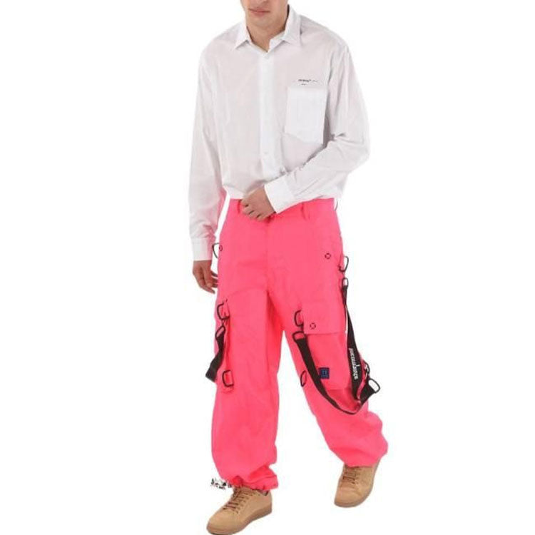 Men's Off-White Solid Color Cargo Pocket Casual Long Pants/Trousers Loose Fit Pink Red OMCF009E19E150222810