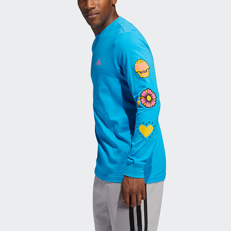 adidas Solid Color Round Neck Printing Sports Basketball Long Sleeves Blue GR1284