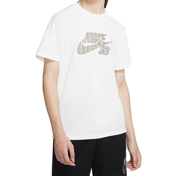 Nike Sb Skateboard Large Colorful Logo Sports Short Sleeve t White CW1463-100