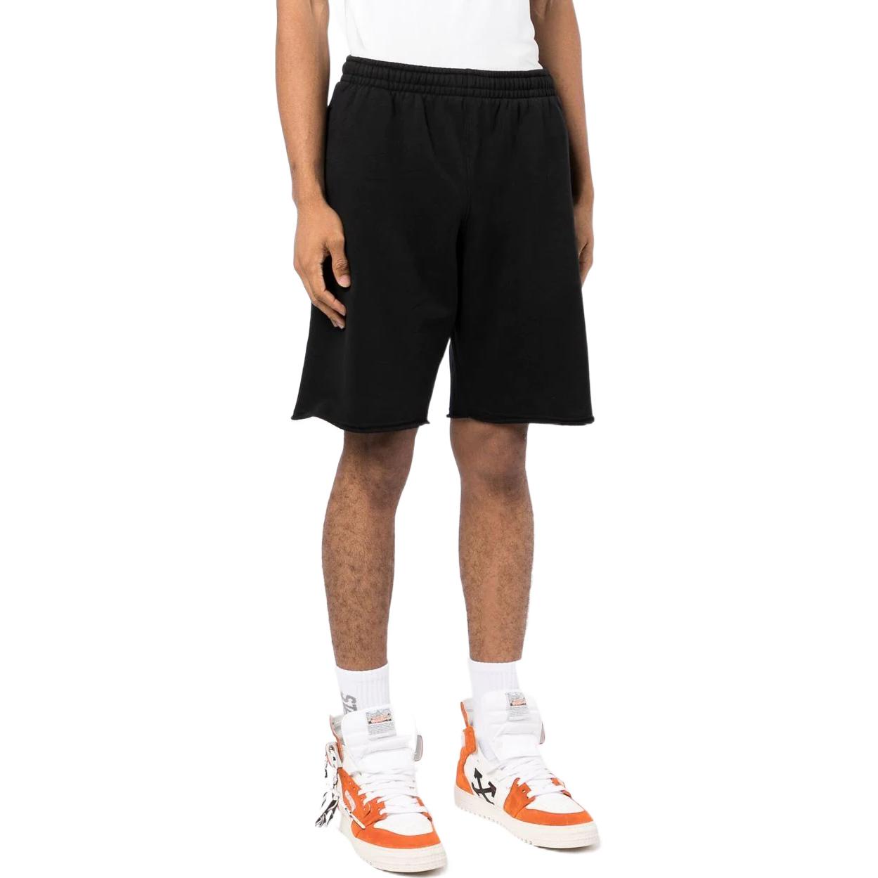 Men's Off-White Solid Color Back Printing Pattern Elastic Waistband Straight Shorts Black OMCI012C99FLE00110011001