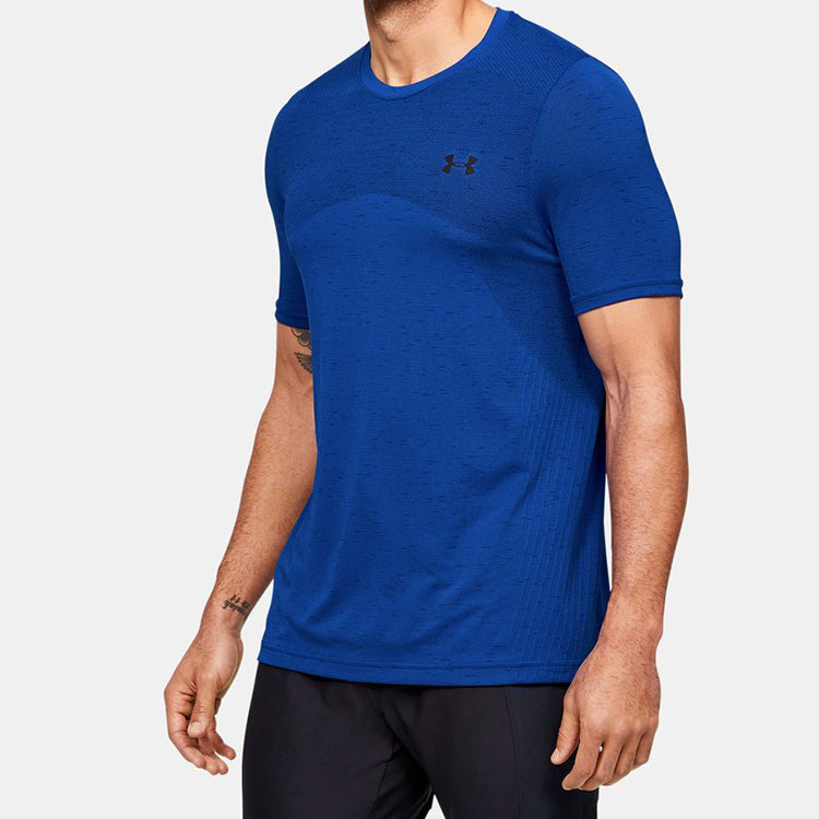 Men's Under Armour Seamless Sports Breathable Round Neck Short Sleeve Blue 1351449-486