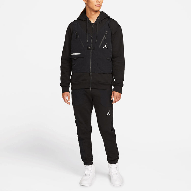 Air Jordan Multiple Pockets Solid Color Logo Detachable Fleece Lined Hooded Jacket Black DC9582-010