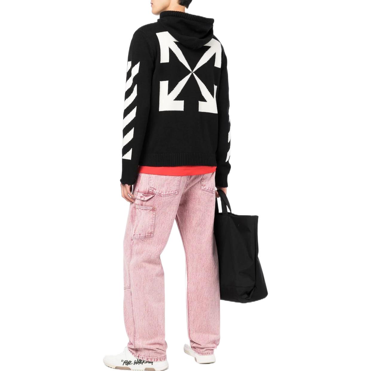 Men's Off-White SS22 Back Classic Logo Printing Zipper Hooded Long Sleeves Ordinary Version Black OMHA080C99KNI0011001