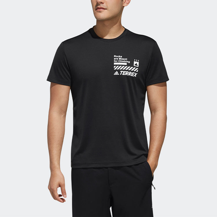 adidas XPLR Rock Tee Alphabet Printing Outdoor Casual Sports Short Sleeve Black FI9132