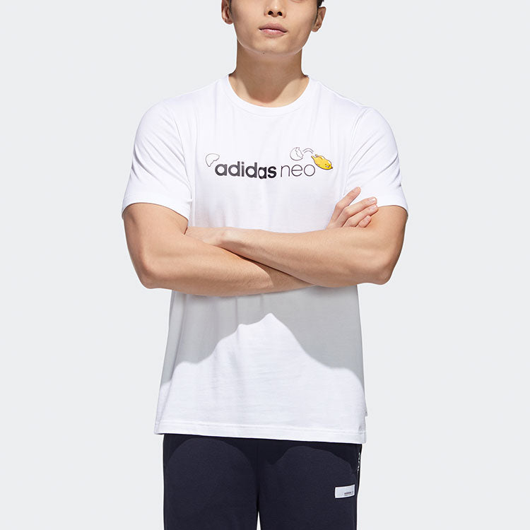 adidas neo x Yellow Crossover Logo Printing Round Neck Short Sleeve White GP5905