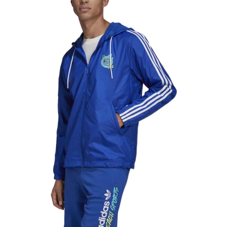 Men's adidas Pattern l Stripe Printing Hooded Track Jacket Blue HC7194