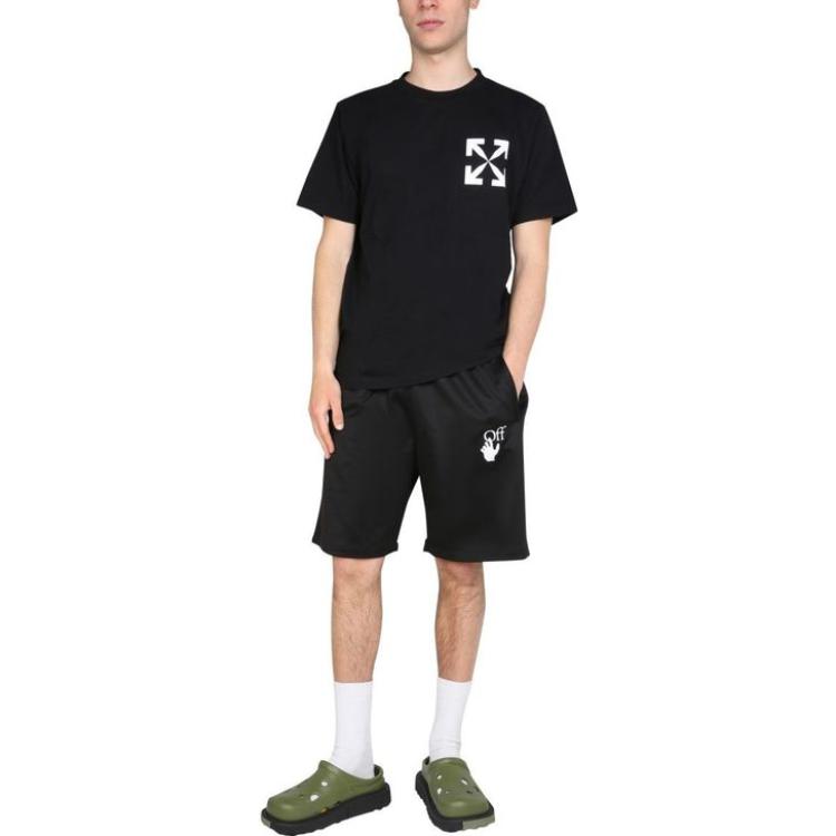Men's Off-White SS22 Solid Color Logo Printing Elastic Waistband Straight Shorts Ordinary Version Black OMCL001C99FAB0011001