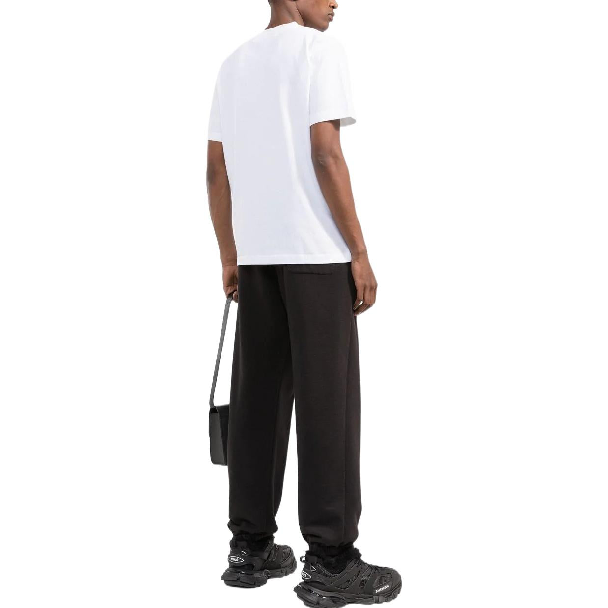 Men's Off-White Chest Stripe Pocket Round Neck Short Sleeve White T-Shirt OMAA128C99JER0010110