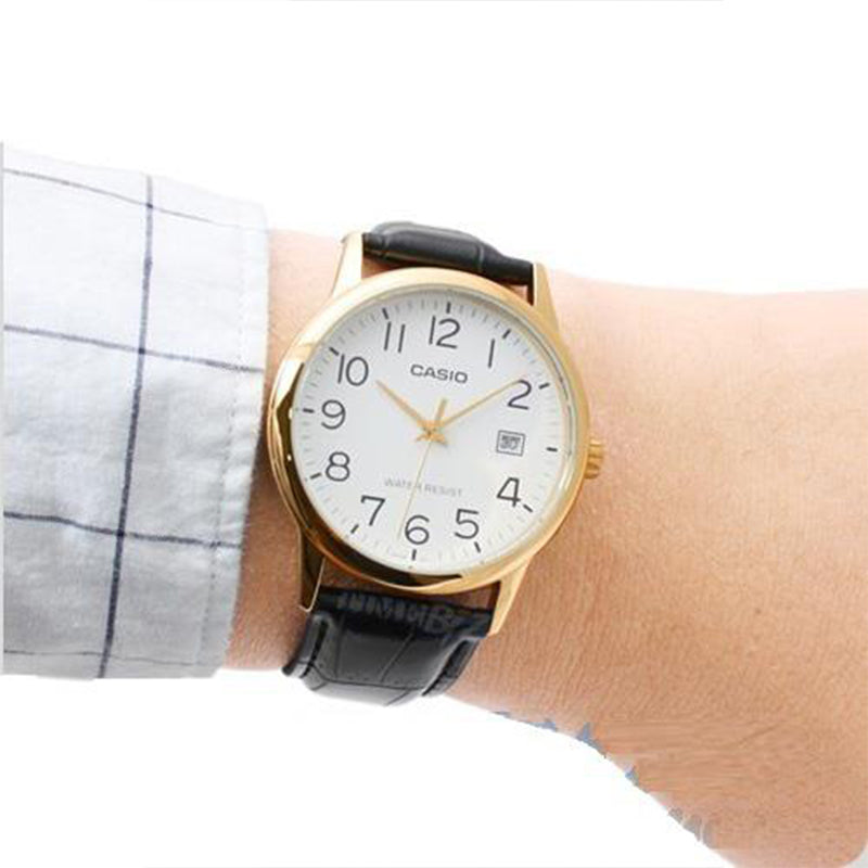 CASIO DRESS Series Quartz Black/White Black Strap Black Analog MTP-V002GL-7B2D