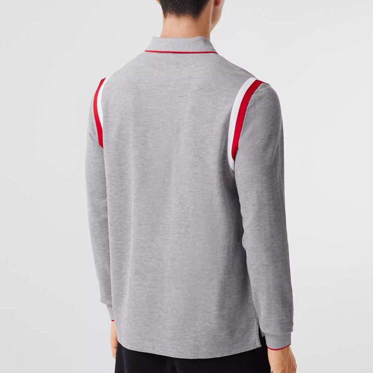 Burberry Long Sleeve Logo Embroidered Cotton Polo Shirt For Men Grey 80354161