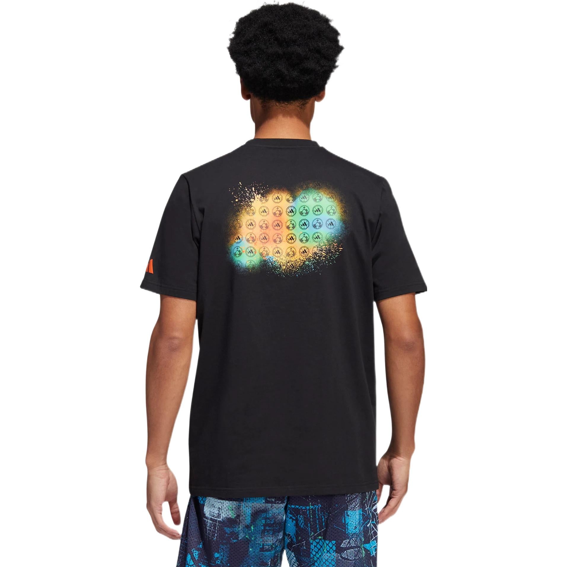 adidas Multi-Color Logo Printing Round Neck Short Sleeve Black IC8110