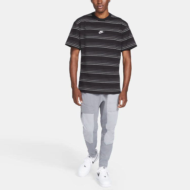 Nike Sportswear Embroidered Logo Stripe Loose Knit Sports Short Sleeve Black DB6532-010