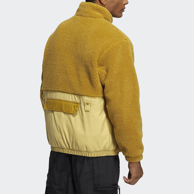 Men's adidas originals Adv Sherpa Outdoor logo Sports Splicing Stand Collar Jacket Yellow HC0366