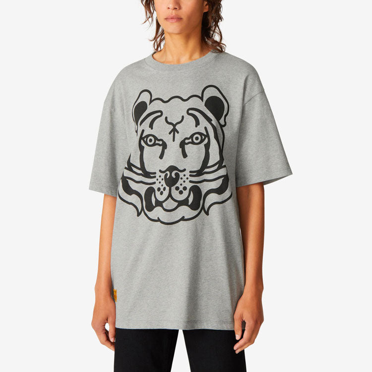 KENZO SS21 Tiger Head Pattern Printing Round Neck Pullover Short Sleeve Gray FA62TS9914V4-94