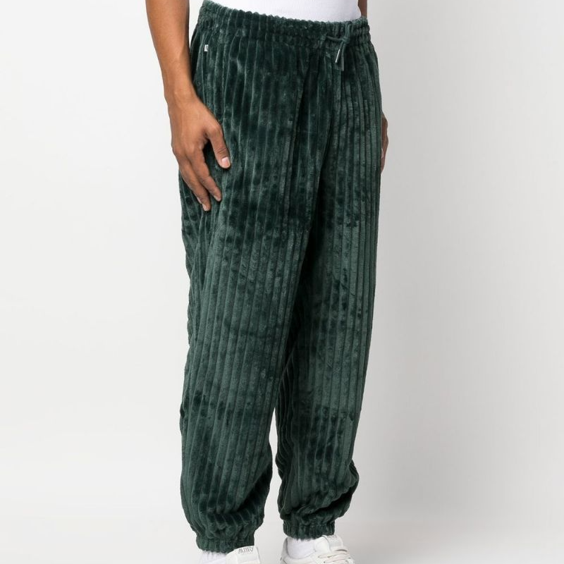 adidas Solid Color Lacing Elastic Waistband Fleece Lined Bundle Feet Sports Pants Men's Green HK7462