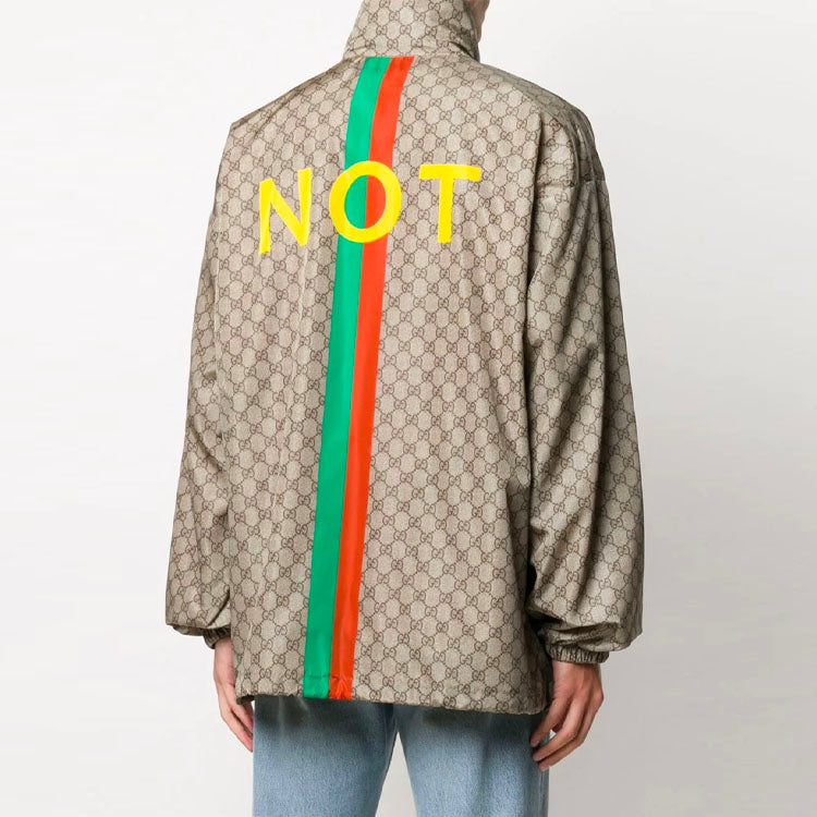 Gucci GG Pattern Not Fake Slogan Printing Jacket Male Brown 636390-ZAFKX-7294