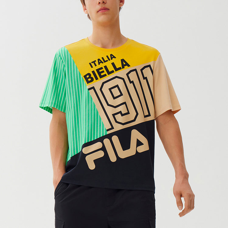 FILA Contrast Color Stitching Logo Short Sleeve Blue F11M128164F-ZA