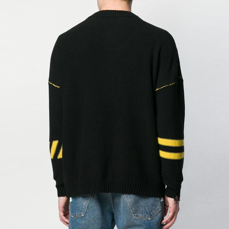 Men's Off-White logo Knit Round Neck Black OMHE016S19C160211000
