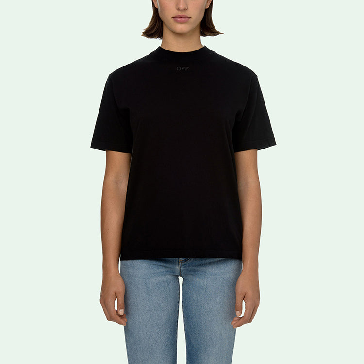 (WMNS) Off-White Arrow Pattern Round Neck Pullover Short Sleeve Slim Fit Version Black OWAA049E20JER0131010