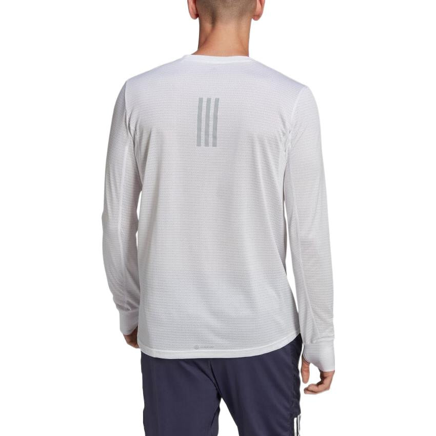 Men's adidas Solid Color Logo Round Neck Long Sleeves White T-Shirt HB7456