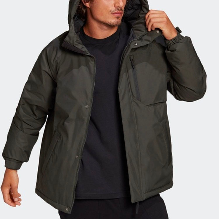 adidas Windproof Stay Warm hooded Outdoor Solid Color Sports Down Jacket Brown GF0102