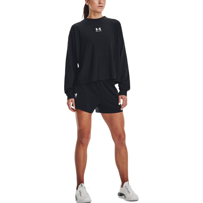 (WMNS) Under Armour Logo Rival Terry Oversized Crew 'Black' 1376995-001