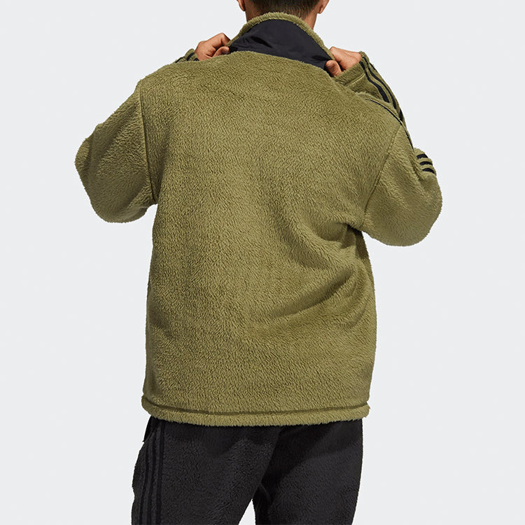 Men's adidas originals Sherpa Fb Tt Stay Warm Stand Collar Sports Jacket Olive Green H31297