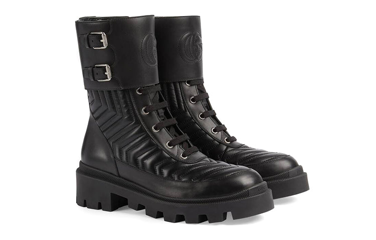 (WMNS) Gucci Frances Interlocking G Combat Boots 'Black' 628855-DH7A0-1000