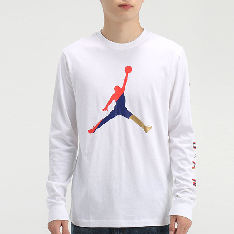 Air Jordan Alphabet Multi-Color Logo Round Neck Long Sleeves White CN3503-100